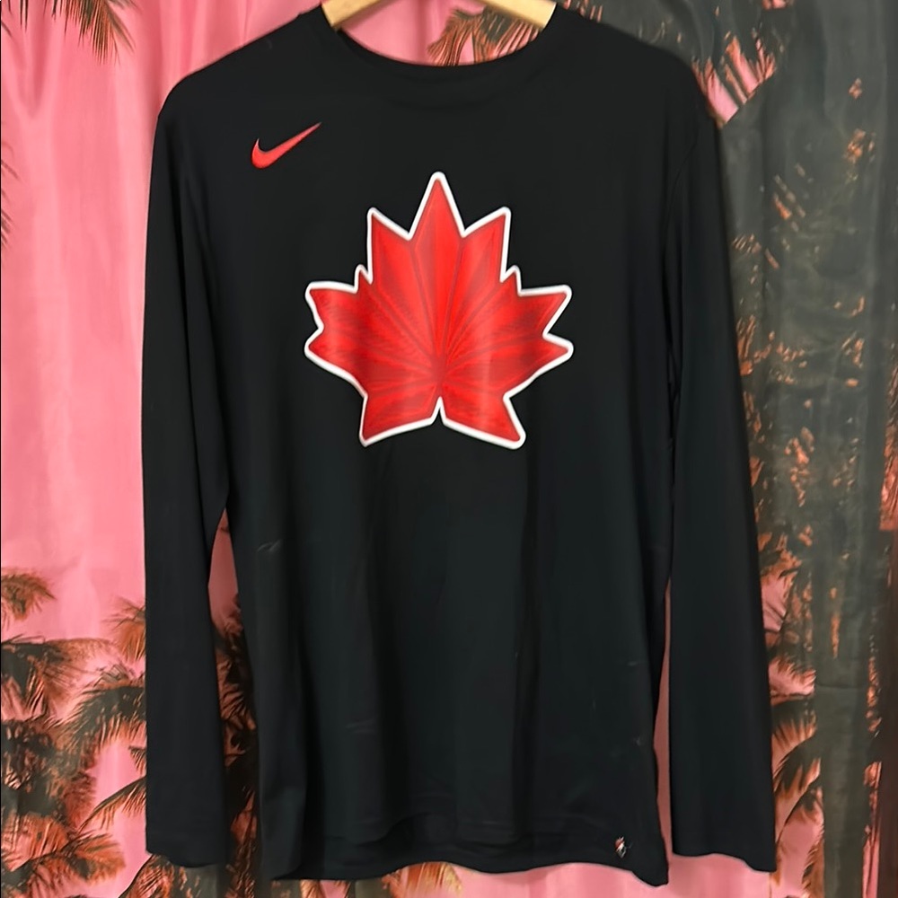 Nike Black Long Sleeve with Red Maple Leaf